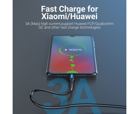 Дата кабель USB 3.0 AM to USB-C 1.5m black Vention (COZBG), изображение 7