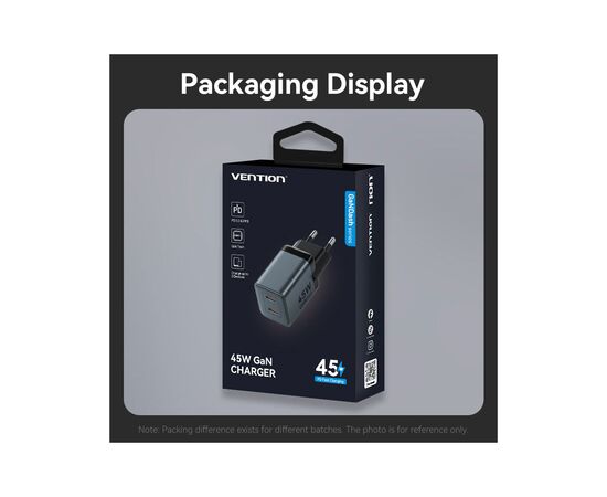 Зарядное устройство Vention 2xUSB-C PD45W GaN gray (FCDH0-EU), изображение 12