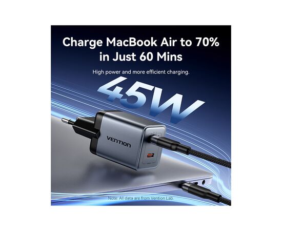 Зарядное устройство Vention 2xUSB-C PD45W GaN gray (FCDH0-EU), изображение 6