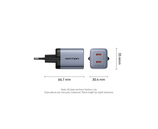 Зарядное устройство Vention 2xUSB-C PD45W GaN transparent gray (FCFH0-EU), изображение 11