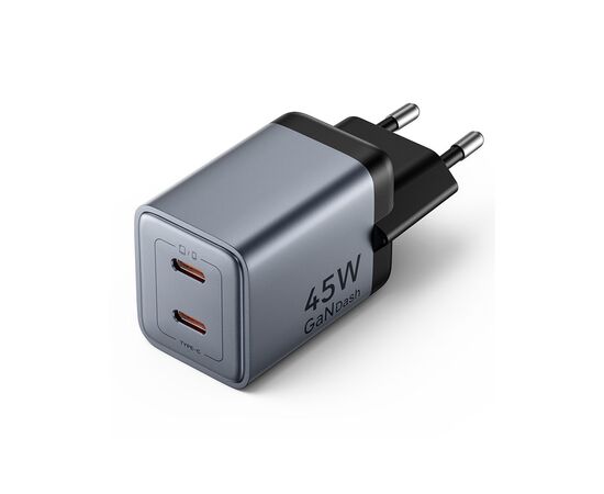 Зарядное устройство Vention 2xUSB-C PD45W GaN transparent gray (FCFH0-EU)
