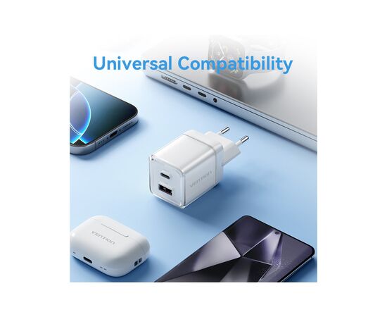 Зарядний пристрій Vention 1xUSB-C PD70W + 1xUSB QC3.0 22.5W GaN transparent gray (FCGH0-EU), зображення 10