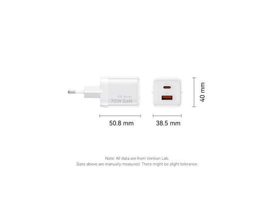 Зарядний пристрій Vention 1xUSB-C PD70W + 1xUSB QC3.0 22.5W GaN transparent gray (FCGH0-EU), зображення 12