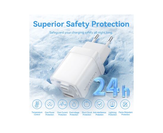 Зарядний пристрій Vention 1xUSB-C PD70W + 1xUSB QC3.0 22.5W GaN transparent gray (FCGH0-EU), зображення 9