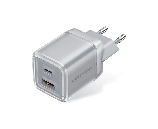 Зарядний пристрій Vention 1xUSB-C PD70W + 1xUSB QC3.0 22.5W GaN transparent gray (FCGH0-EU)