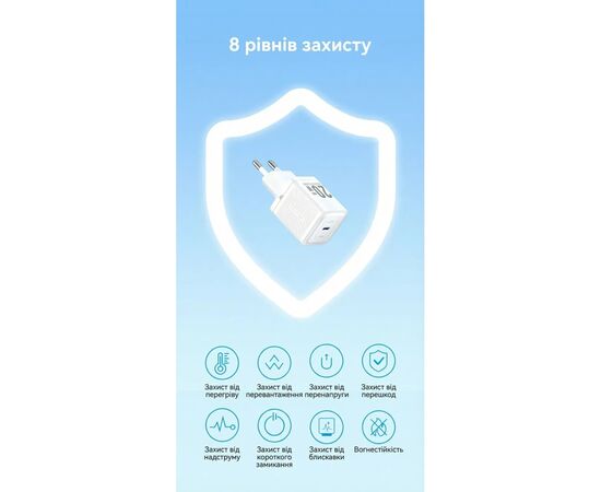 Зарядное устройство Vention USB-C PD20W GaN white (FEPW0-EU), изображение 9