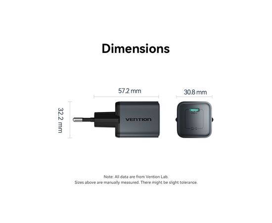 Зарядное устройство Vention USB-C PD20W GaN gray (FEVH0-EU), изображение 12