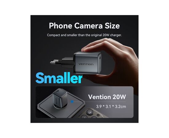 Зарядное устройство Vention USB-C PD20W GaN gray (FEVH0-EU), изображение 5
