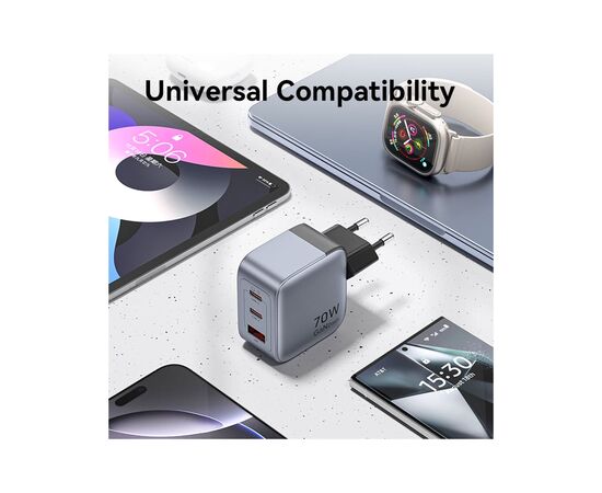 Зарядное устройство Vention 2xUSB-C PD70W + 1xUSB QC3.0 22.5W GaN gray (FEXH0-EU), изображение 11
