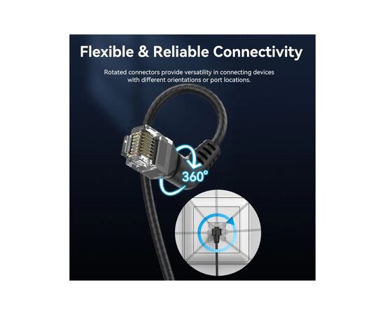 Патч-корд 1.5м, UTP cat 6a RJ-45 90° corner black Vention (IBOBG), изображение 2