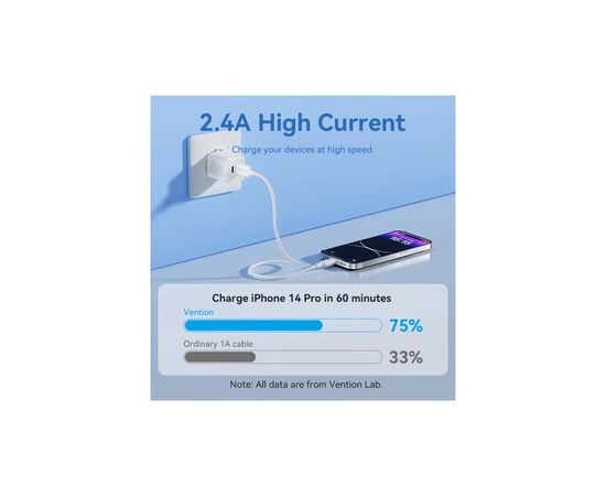 Дата кабель USB 2.0 AM to Lightning 1.0m 2.4A black Vention (LAMBF), изображение 5