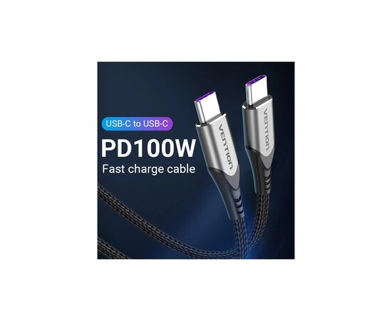 Дата кабель USB-C to USB-C 2.0m 5A aluminum gray Vention (TAEHH), изображение 4
