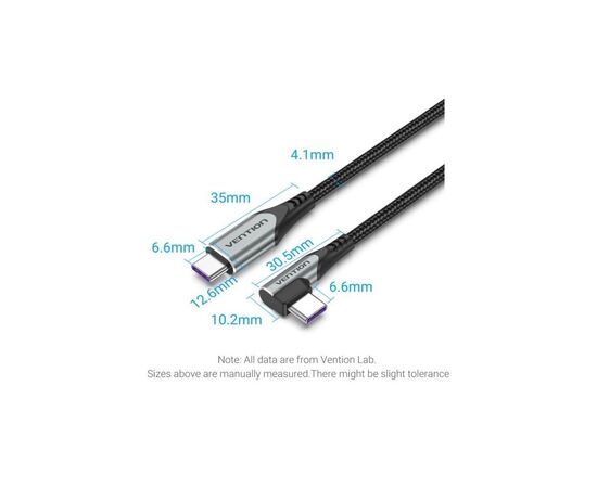 Дата кабель USB-C to USB-C 1.0m 5A 90° corner aluminum gray Vention (TAKHF), изображение 2
