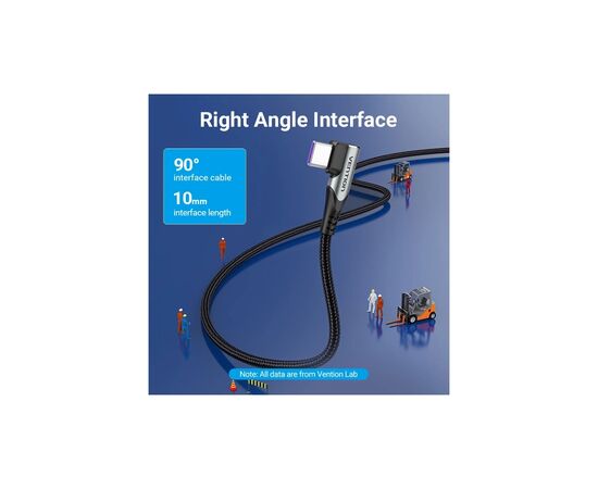 Дата кабель USB-C to USB-C 1.0m 5A 90° corner aluminum gray Vention (TAKHF), изображение 3