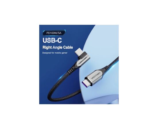 Дата кабель USB-C to USB-C 1.0m 5A 90° corner aluminum gray Vention (TAKHF), изображение 4