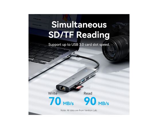 Концентратор Vention USB-C 7-in-1 USB-C PD + USB 3.2 + USB 3.0 + USB 2.0 + RJ45 + SD/TF + HDMI 0.15m (TGUHB), изображение 5