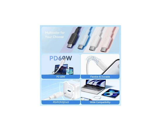 Дата кабель USB-C to USB-C 1.0m 3A black Vention (TRCBF), изображение 4