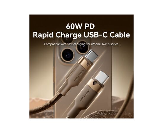 Дата кабель USB-C to USB-C 1.0m 3A aluminum gold Vention (TRDJF), изображение 2