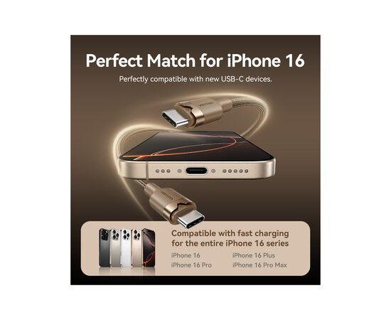 Дата кабель USB-C to USB-C 1.0m 3A aluminum gold Vention (TRDJF), изображение 4