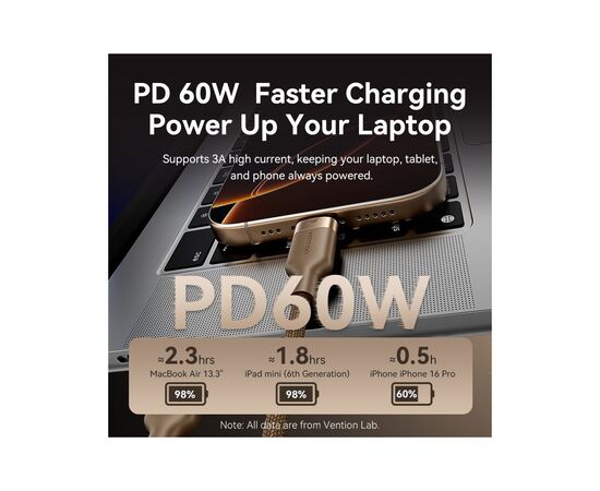 Дата кабель USB-C to USB-C 1.0m 3A aluminum gold Vention (TRDJF), изображение 5