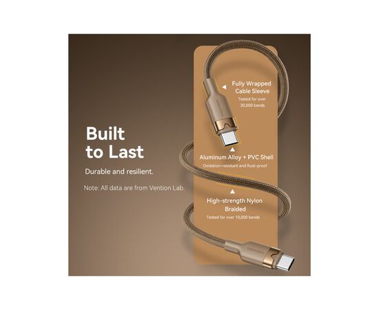 Дата кабель USB-C to USB-C 1.0m 3A aluminum gold Vention (TRDJF), изображение 8