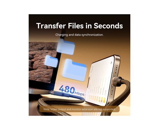 Дата кабель USB-C to USB-C 1.0m 3A aluminum gold Vention (TRDJF), изображение 9