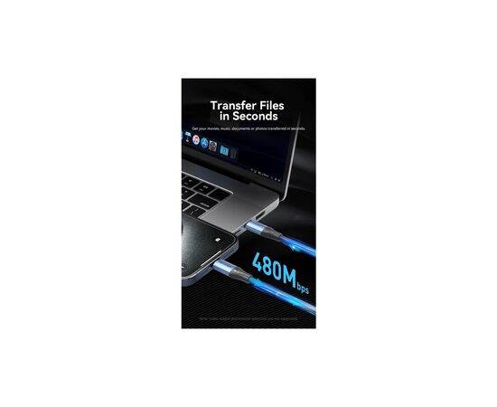 Дата кабель USB-C to USB-C 1.5m 240W aluminum black Vention (TREBG), изображение 9