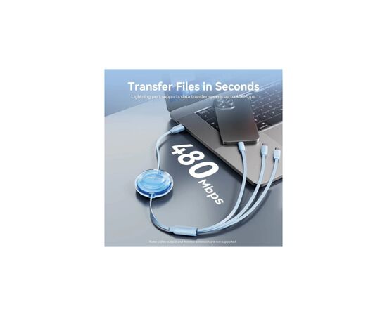 Дата кабель USB 2.0 AM to 2xUSB-C + Lightning 1.0m 3.5A retractable Vention (TRJBBE), изображение 3