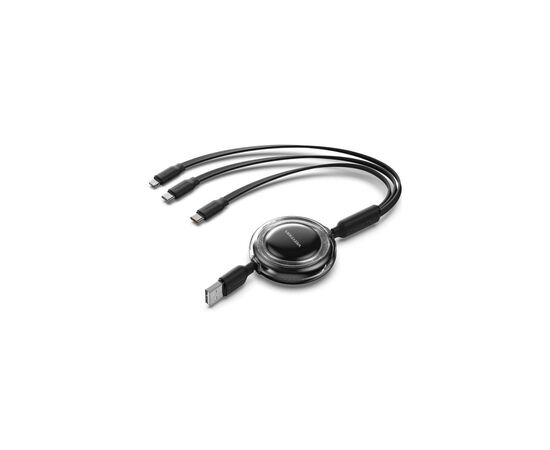 Дата кабель USB 2.0 AM to 2xUSB-C + Lightning 1.0m 3.5A retractable Vention (TRJBBE)