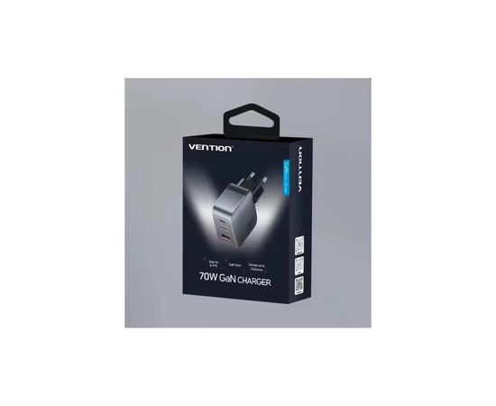 Зарядное устройство Vention 1xUSB-C PD70W + 1xUSB QC3.0 22.5W GaN + cable USB-C to USB-C 1.0m 5A gray (TZ-FCGH0-EU), изображение 9