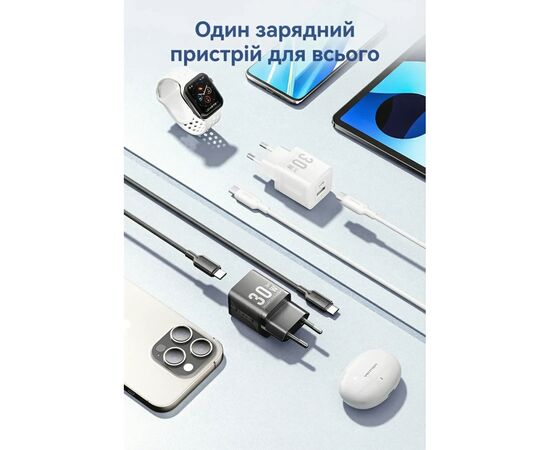 Зарядное устройство Vention 1xUSB-C PD30W + 1xUSB QC3.0 30W GaN + cable USB-C to USB-C 1.0m white (TZ-FEQW0-EU-01), изображение 11