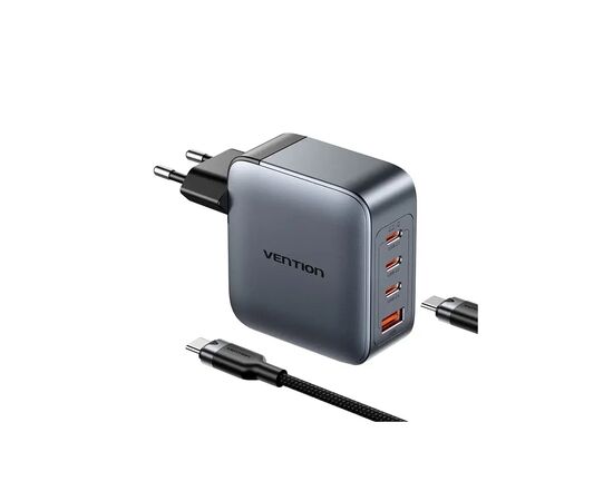 Зарядное устройство Vention 3xUSB-C PD100W + 1xUSB QC3.0 30W GaN + cable USB-C to USB-C 1.0m gray (TZ-FETH0-EU), изображение 2