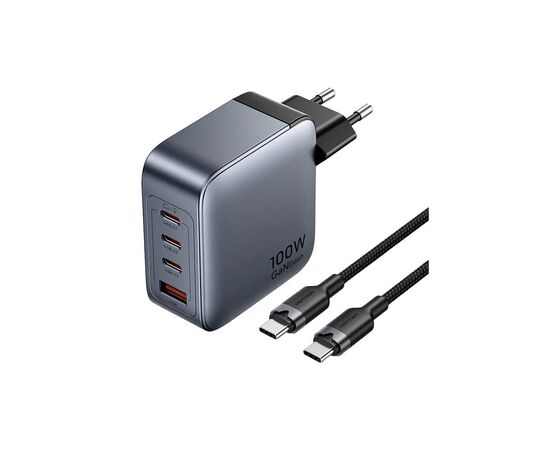 Зарядное устройство Vention 3xUSB-C PD100W + 1xUSB QC3.0 30W GaN + cable USB-C to USB-C 1.0m gray (TZ-FETH0-EU)