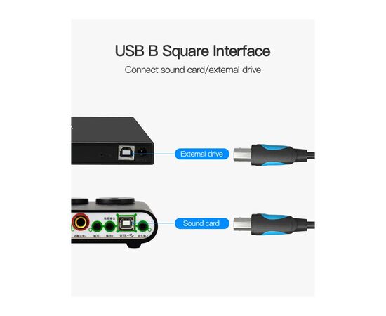 Кабель для принтера USB 2.0 AM/BM 1.0m black Vention (VAS-A16-B100), изображение 4