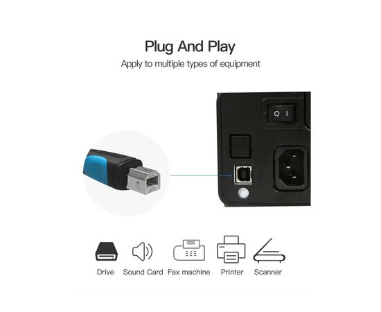 Кабель для принтера USB 2.0 AM/BM 1.0m black Vention (VAS-A16-B100), изображение 7