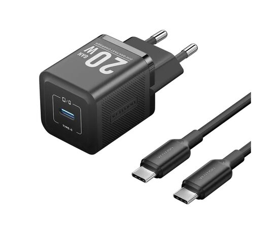 Зарядний пристрій Vention USB-C PD20W GaN black (FEPB0-EU)