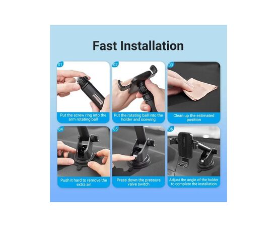 Универсальный автодержатель Vention 4.7-7.2" с присокой, черный (KCOB0), изображение 11