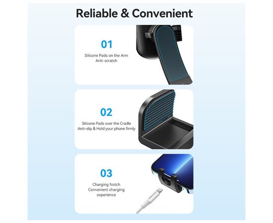 Универсальный автодержатель Vention 4.7-7.2" зажим One Touch, присока, черный (KSCB0), изображение 10