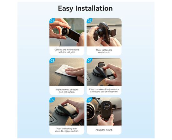Универсальный автодержатель Vention 4.7-7.2" зажим One Touch, присока, черный (KSCB0), изображение 11