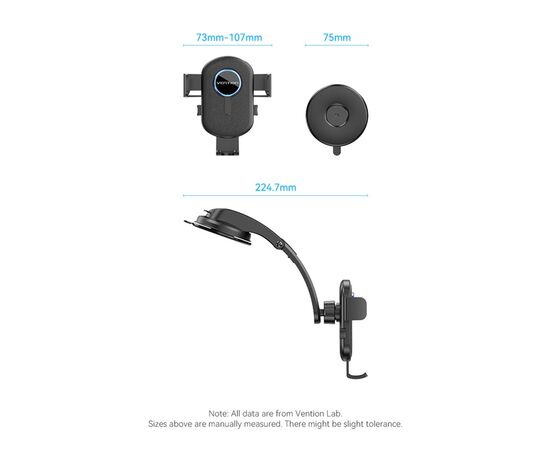 Универсальный автодержатель Vention 4.7-7.2" зажим One Touch, присока, черный (KSCB0), изображение 2