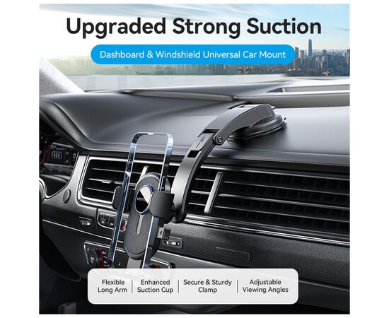 Универсальный автодержатель Vention 4.7-7.2" зажим One Touch, присока, черный (KSCB0), изображение 3