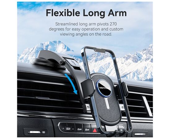 Универсальный автодержатель Vention 4.7-7.2" зажим One Touch, присока, черный (KSCB0), изображение 4