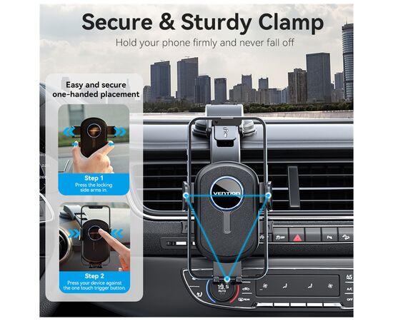 Универсальный автодержатель Vention 4.7-7.2" зажим One Touch, присока, черный (KSCB0), изображение 6