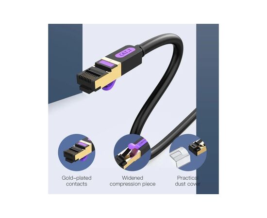 Патч-корд 0.5м, S/FTP cat 7 RJ-45 black Vention (ICDBD), изображение 2