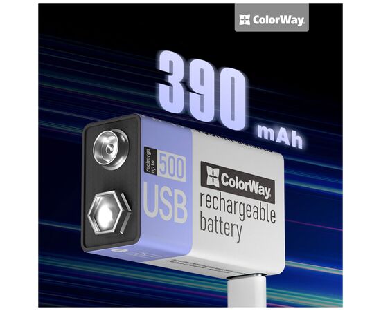 Аккумулятор Крона USB-С 390 mAh 9V (Li-Polymer) ColorWay (CW-UB9V-06), изображение 5