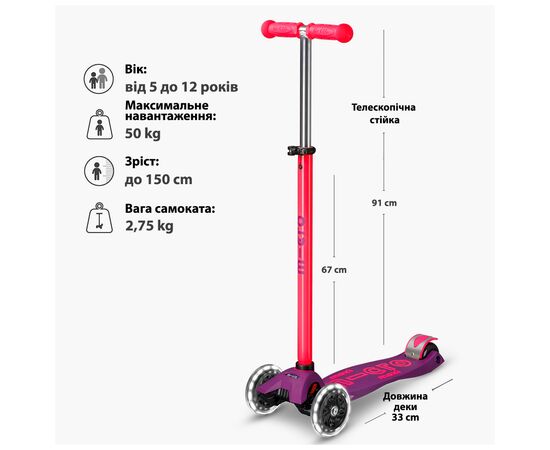 Самокат Micro Maxi Deluxe Neon LED" Ультра рожевий" (MMD233), изображение 6
