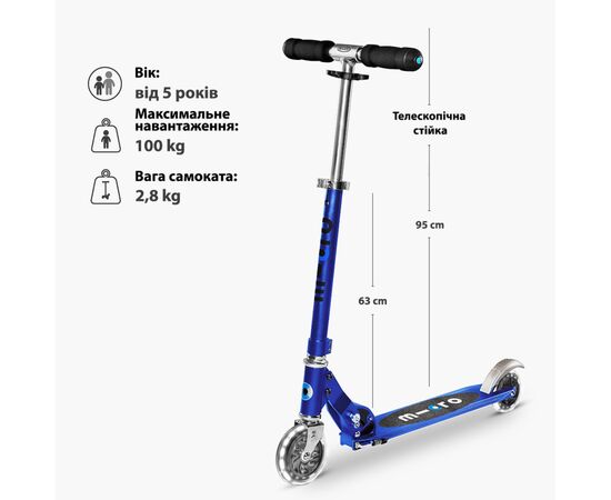 Самокат Micro Sprite LED - Сапфіровий синій (SA0231), изображение 3