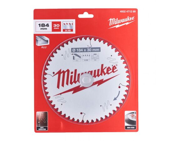 Диск пильний Milwaukee Alu PFTE, діаметр 184х30х2,4мм, 54 зуб. (4932471299), зображення 2