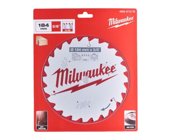 Диск пильный Milwaukee PFTE, 184х5/8"х1,6мм, 24 зуб. (4932471378), изображение 2
