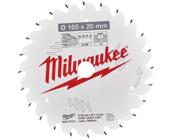 Диск пильний Milwaukee PFTE THIN KERF, 165х20х1,6мм, 24 зуб. (4932471931)
